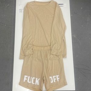 Cream “f*** off” two piece shorts set